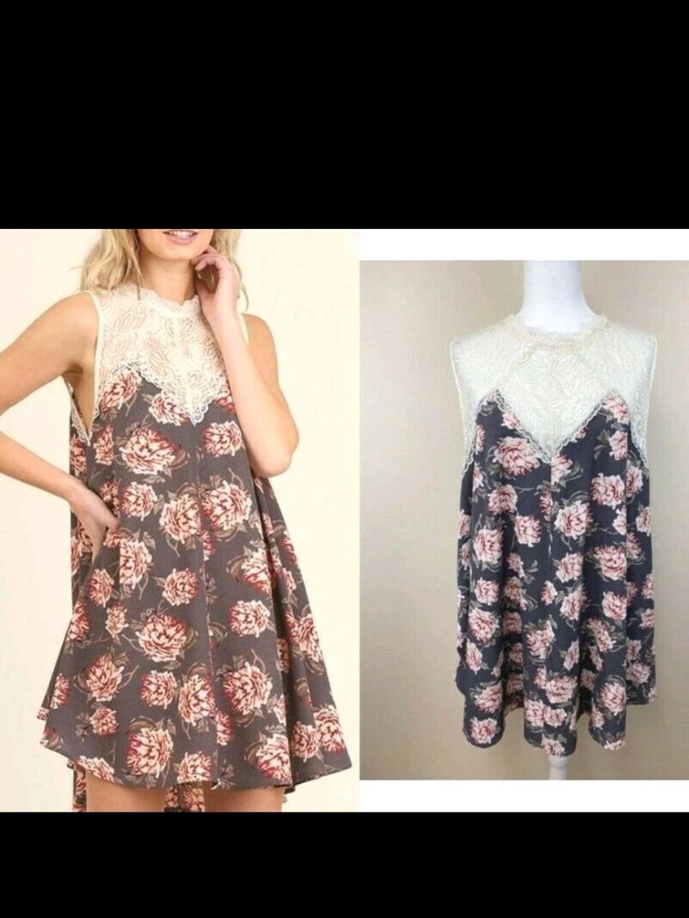 Umgee Women’s Sleeveless A-line Floral Lace Dress Large